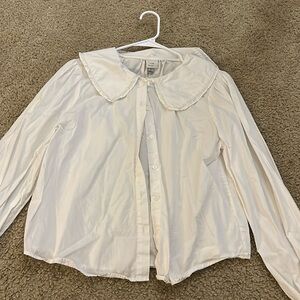 Cute White Ruffled Collar Blouse